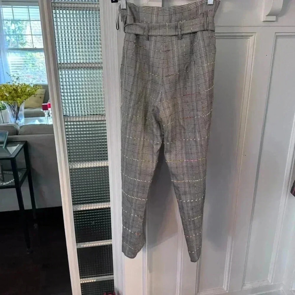 Amanda Uprichard Tessi Pants Brown Multi Plaid Tweed Paper Bag Tie Belt Waist XS - Picture 3 of 10